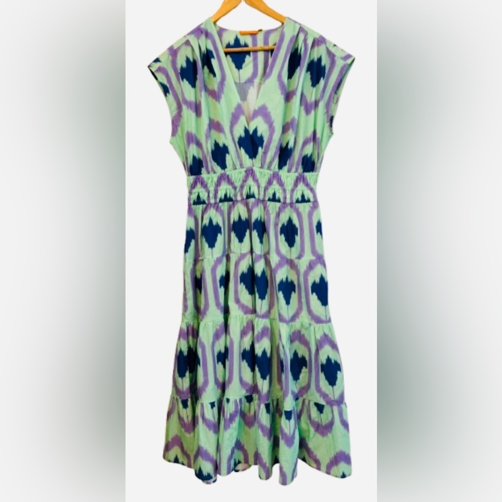 Tuckernuck Mint Green, Lavender & Navy Ikat Maxi Dress